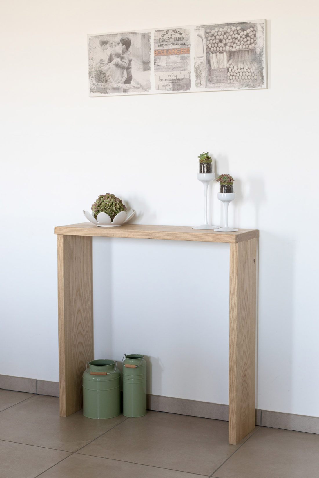 Consolle moderna legno massello frassino naturale