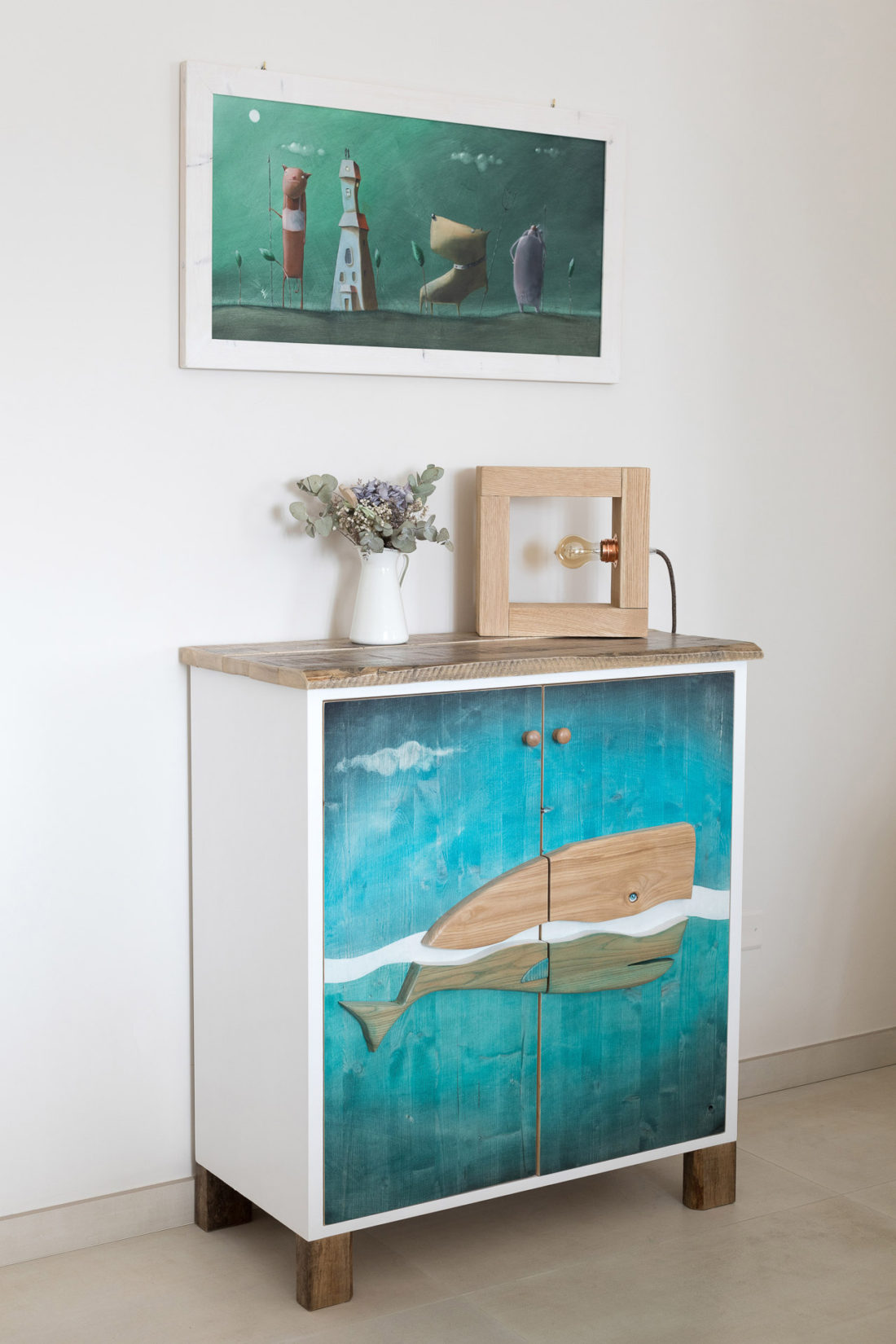 mobile artistico da ingresso dipinto a mano piano legno massello