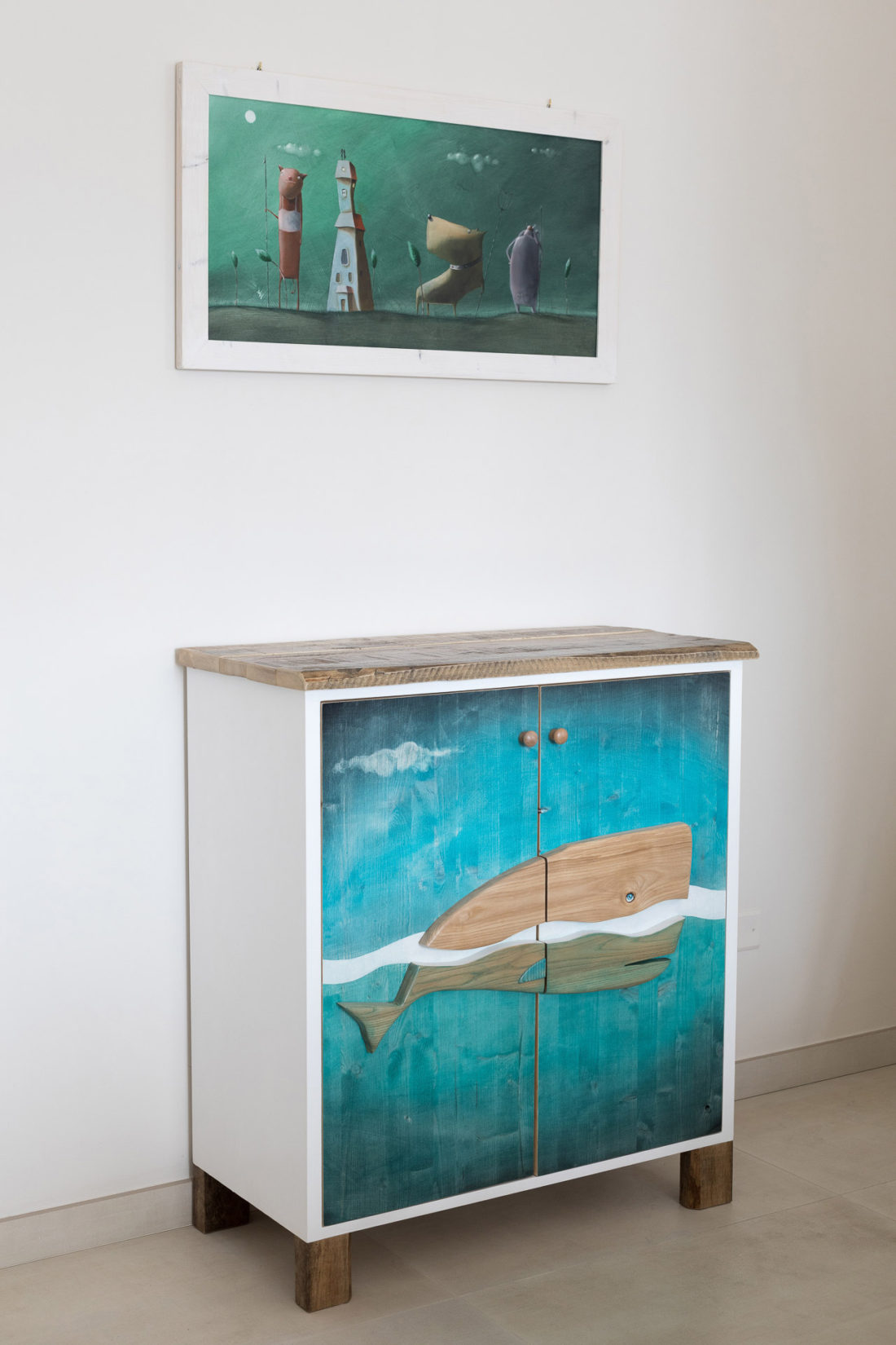 mobile artistico da ingresso dipinto a mano piano legno massello