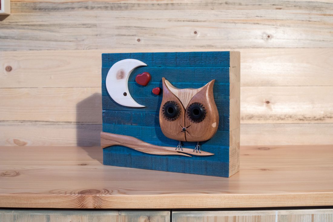 Appuntamento al Buio legno quadro gufo con luna